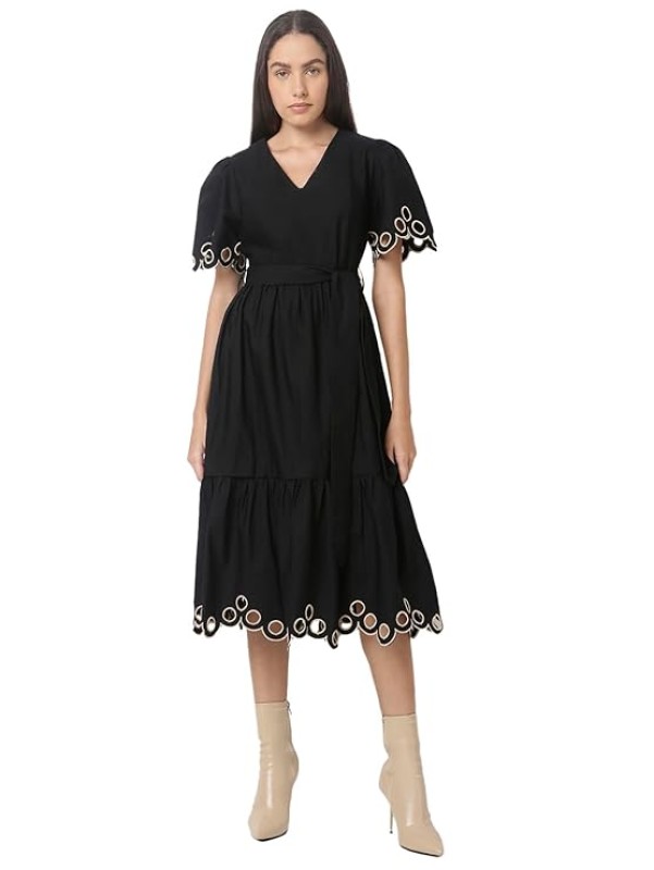 VERO MODA Women Flutter Sleeve Embroidered Fit