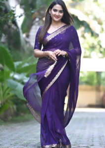 BlueGreenWoven Design Border Pure Chiffon Saree