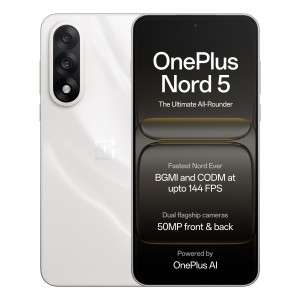 OnePlus Nord 5 | Snapdragon 8s Gen 3 | Stable 144FPS Gaming | Dual 50MP Flagship Camera | Powered by OnePlus AI | 8GB + 256GB | Marble Sands